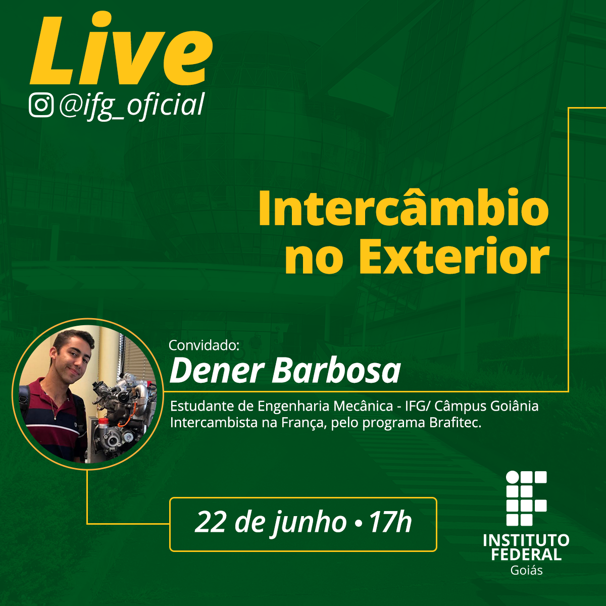 Live será na próxima segunda, 17 horas Live será na próxima segunda, 17 horas