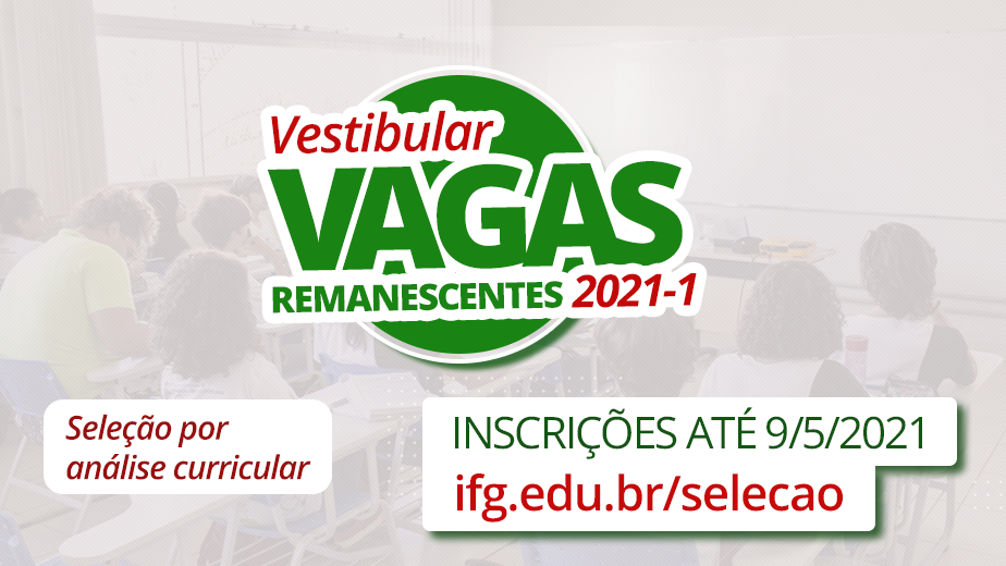 Inscrições abertas para vagas remanescentes imagem sem descrição.