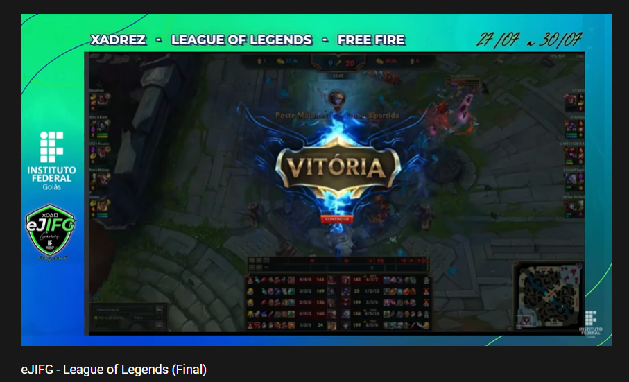 Na modalidade League of Legends, os jogadores do Câmpus Formosa realizaram a disputa final contra o Câmpus Luziânia Na modalidade League of Legends, os jogadores do Câmpus Formosa realizaram a disputa final contra o Câmpus Luziânia