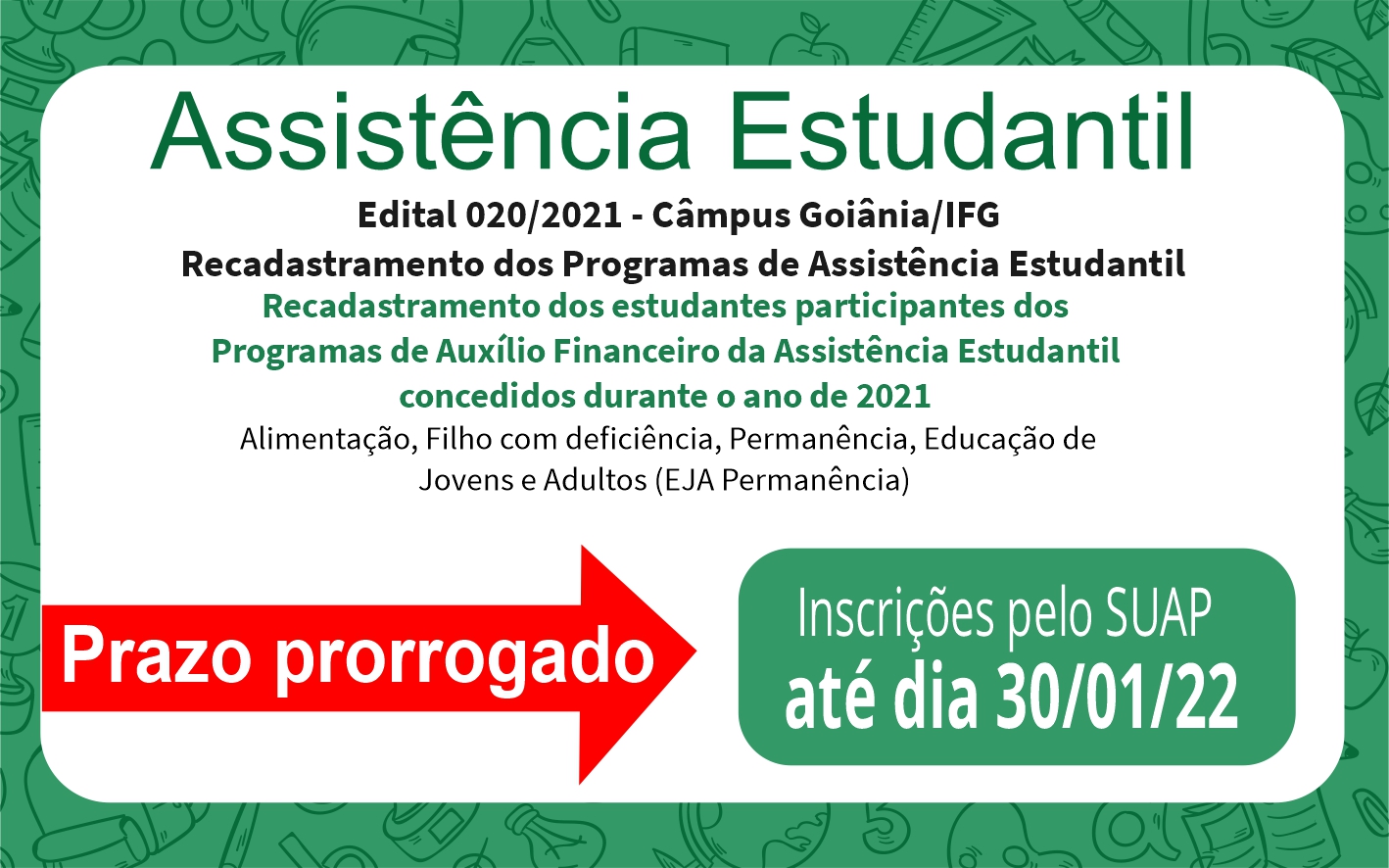 Estudantes devem realizar o recadastramento pelo SUAP até 30 de janeiro Estudantes devem realizar o recadastramento pelo SUAP até 30 de janeiro