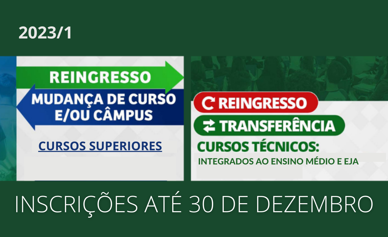 Podem se inscrever para o reingresso alunos que deixaram seu curso no IFG e, para transferência e mudança de curso, alunos matriculados. Podem se inscrever para o reingresso alunos que deixaram seu curso no IFG e, para transferência e mudança de curso, alunos matriculados.