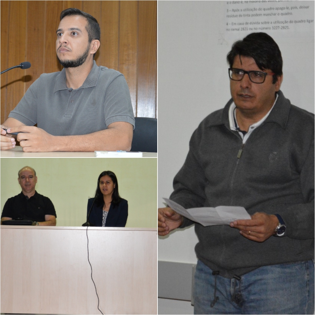 Candidatos a chefes do departamento 4, professor Vinícius Carvalhaes ( no canto superior esquerdo da imagem), professores Iran Martins e Alessandra Araújo ( no canto inferior esquerdo da imagem) disputaram a chefia do departamento 2 e professor Fábio Macedo ( lado direito da imagem) candidatou-se à reeleição ao chefe de departamento acadêmico 4, do Câmpus Goiânia. Candidatos a chefes do departamento 4, professor Vinícius Carvalhaes ( no canto superior esquerdo da imagem), professores Iran Martins e Alessandra Araújo ( no canto inferior esquerdo da imagem) disputaram a chefia do departamento 2 e professor Fábio Macedo ( lado direito da imagem) candidatou-se à reeleição ao chefe de departamento acadêmico 4, do Câmpus Goiânia.